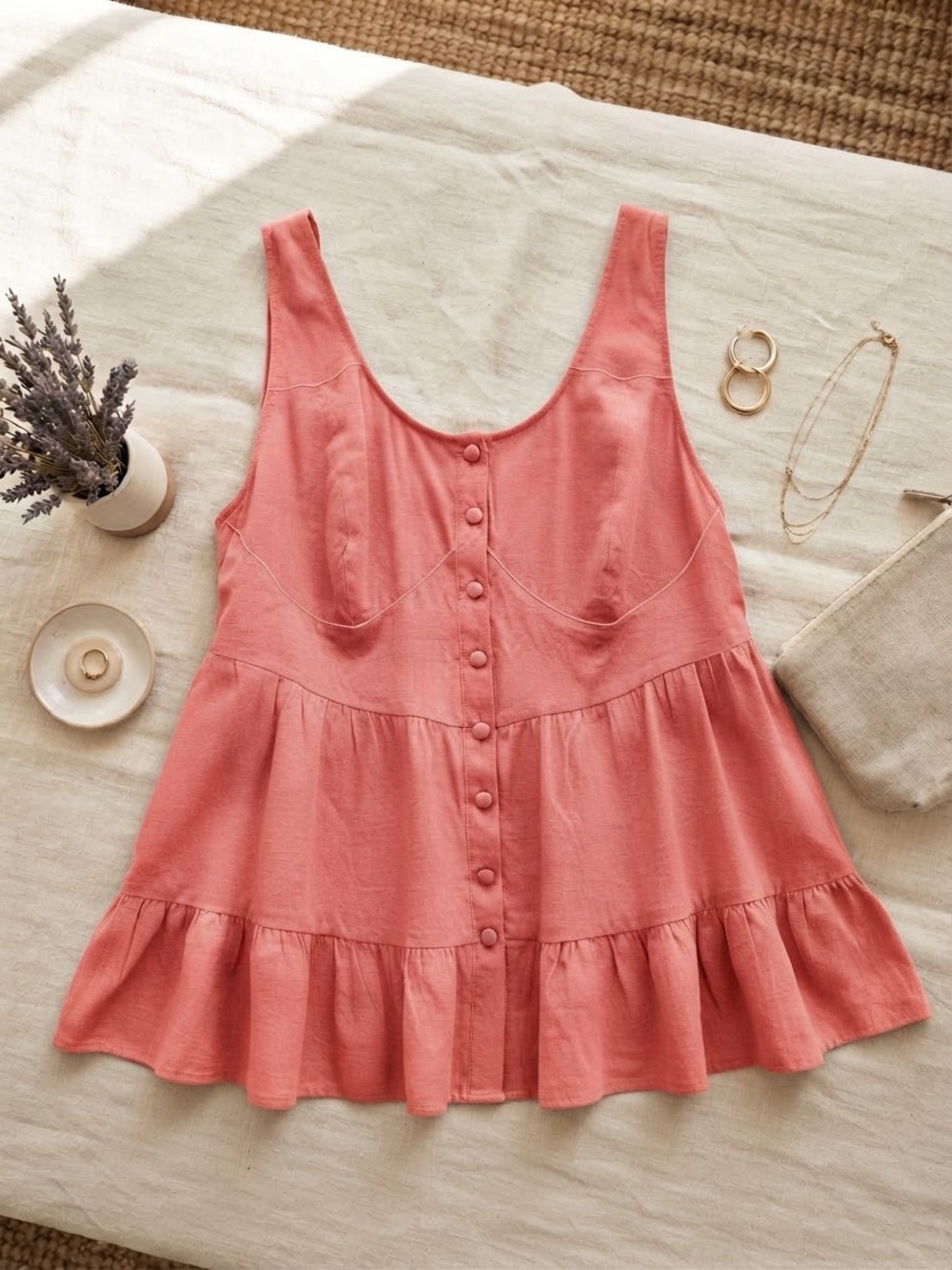 Torrid Pink Rayon Slub Button Front Tiered Babydoll Tank Top Camisole Size 1 1X